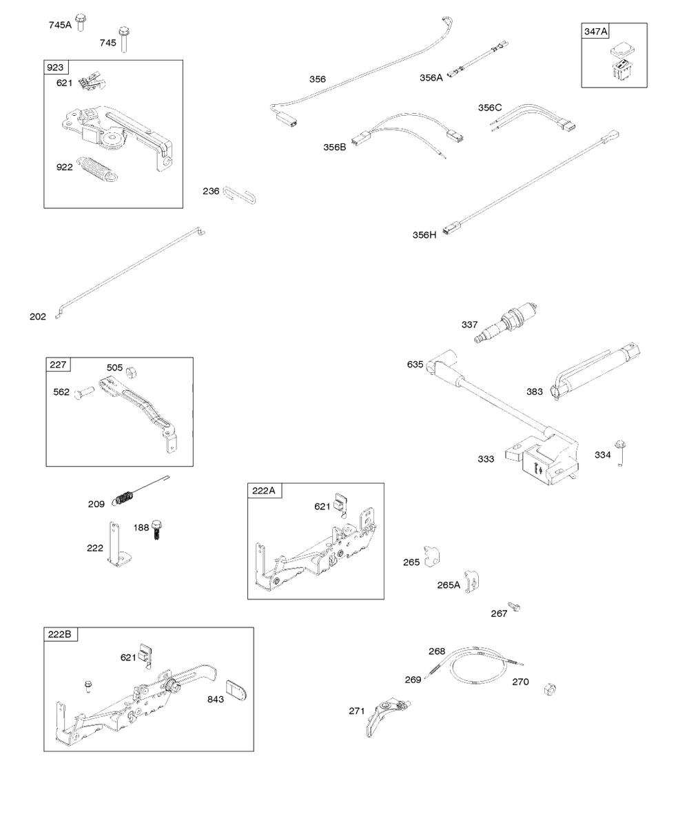 Armature, Controls, Electrical System, Governor Spring, Ignition, Spark Plug Diagram and Parts List for 9P702-0188-H1  Briggs and Stratton Engine